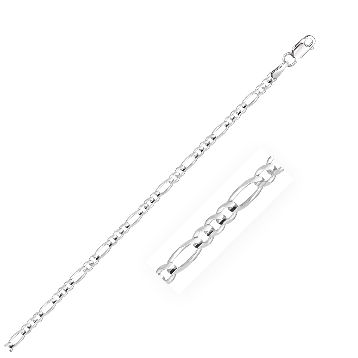 14k White Gold Solid Figaro Bracelet (2.60 mm)