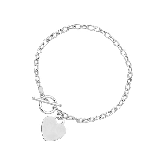 Toggle Bracelet with Heart Charm in 14k White Gold (4.85 mm)