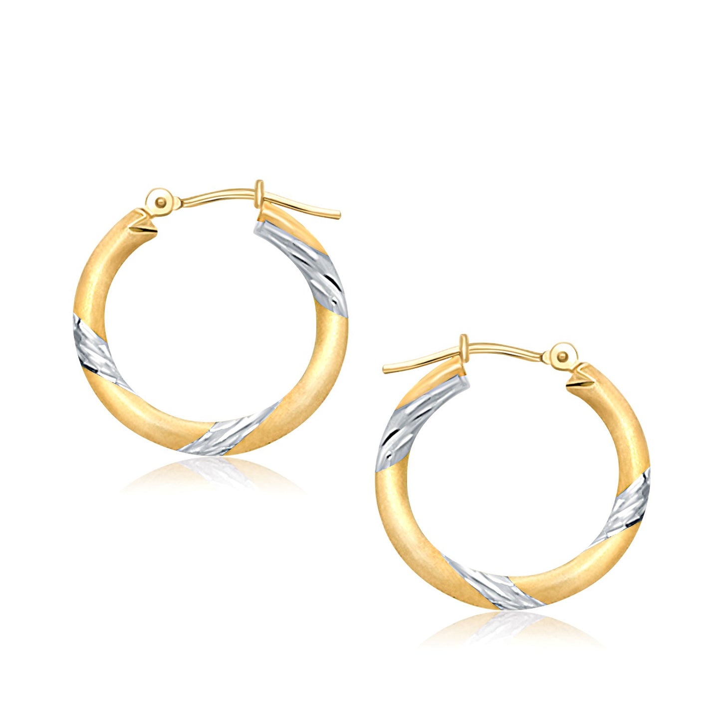 14k Two Tone Gold Polished Hoop Earrings (3x20mm)