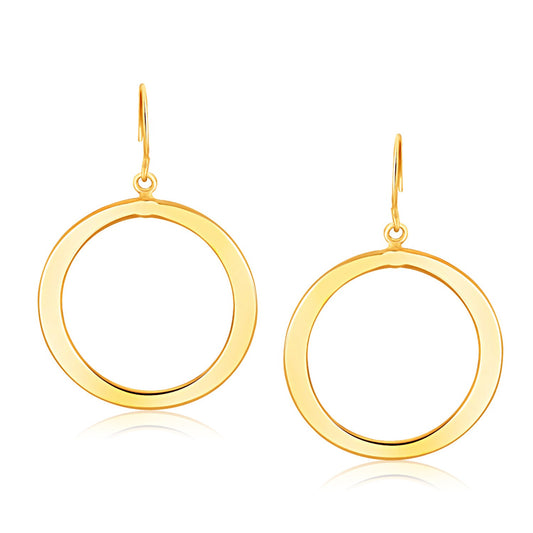 14k Yellow Gold Flat Open Tube Round Earrings