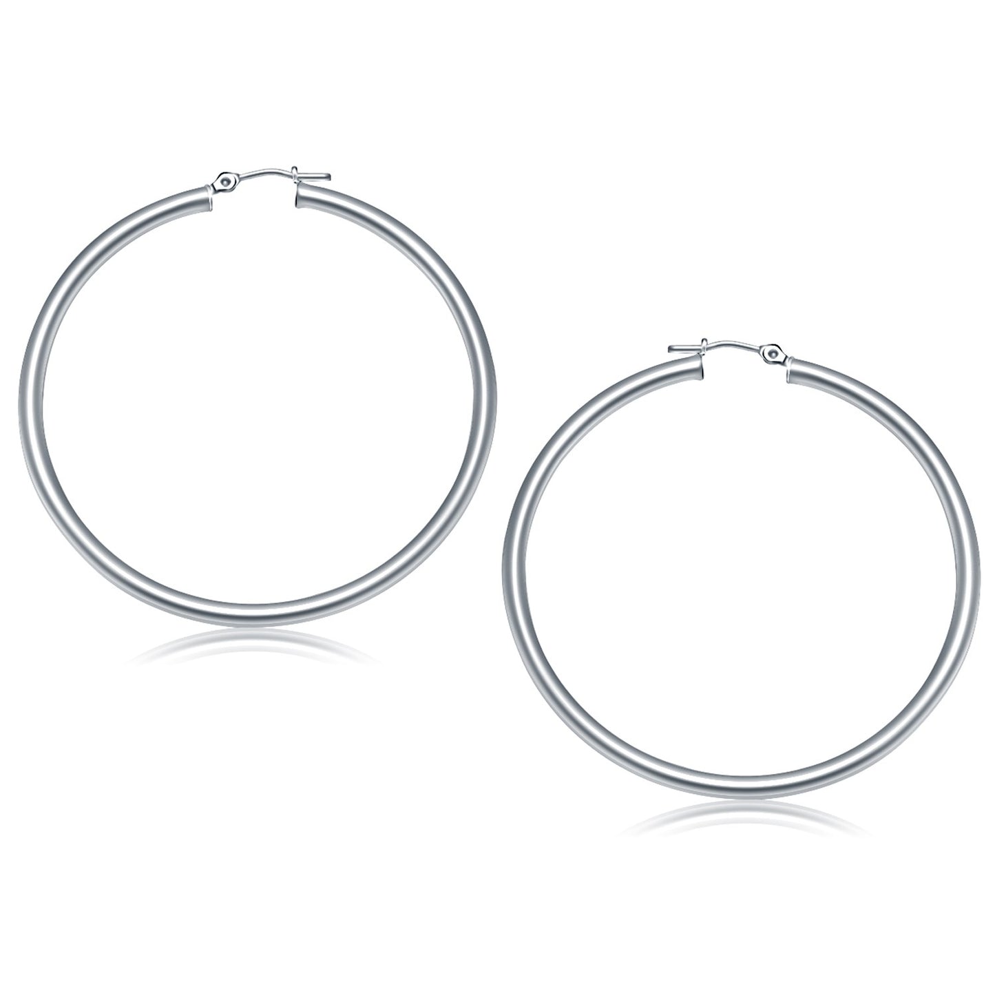 14k White Gold Polished Hoop Earrings (3x50mm)