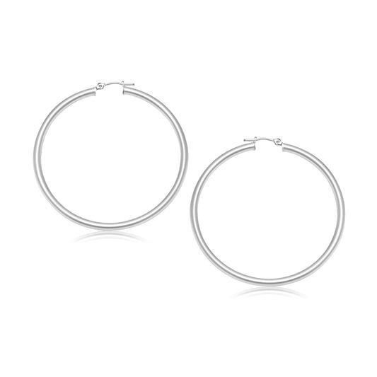 14k White Gold Polished Hoop Earrings (3x30mm)