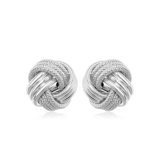 14k White Gold Love Knot with Ridge Texture Earrings