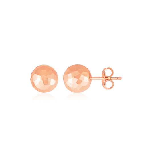 14k Rose Gold Ball Earrings with Faceted Texture(5mm)