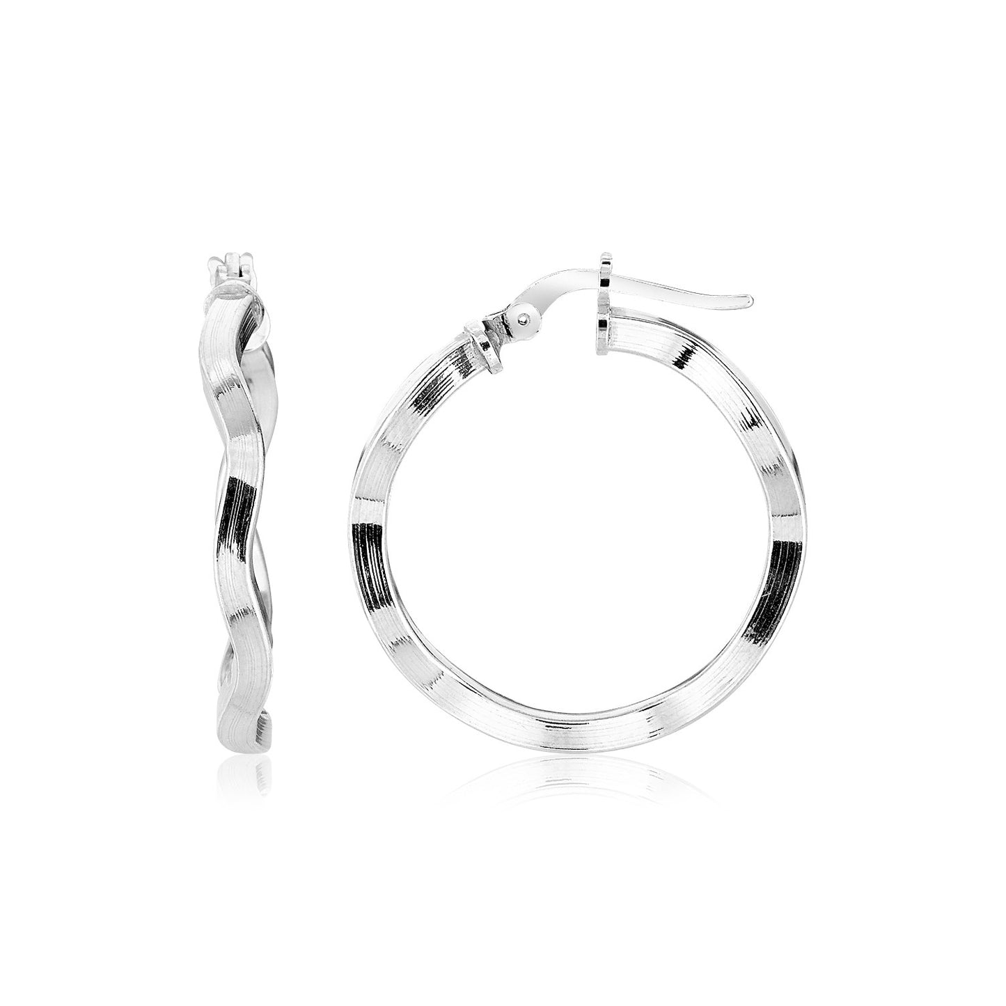 Sterling Silver Round Polished Wavy Profile Hoop Earrings(2x20mm)