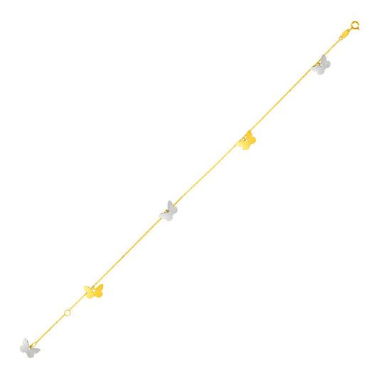 14k Two Tone Gold Anklet with Butterflies