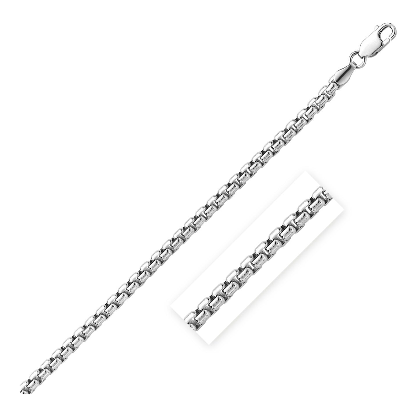 Sterling Silver Rhodium Plated Round Box Chain (5.20 mm)