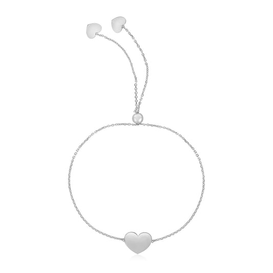 14k White Gold Adjustable Heart Bracelet (0.90 mm)